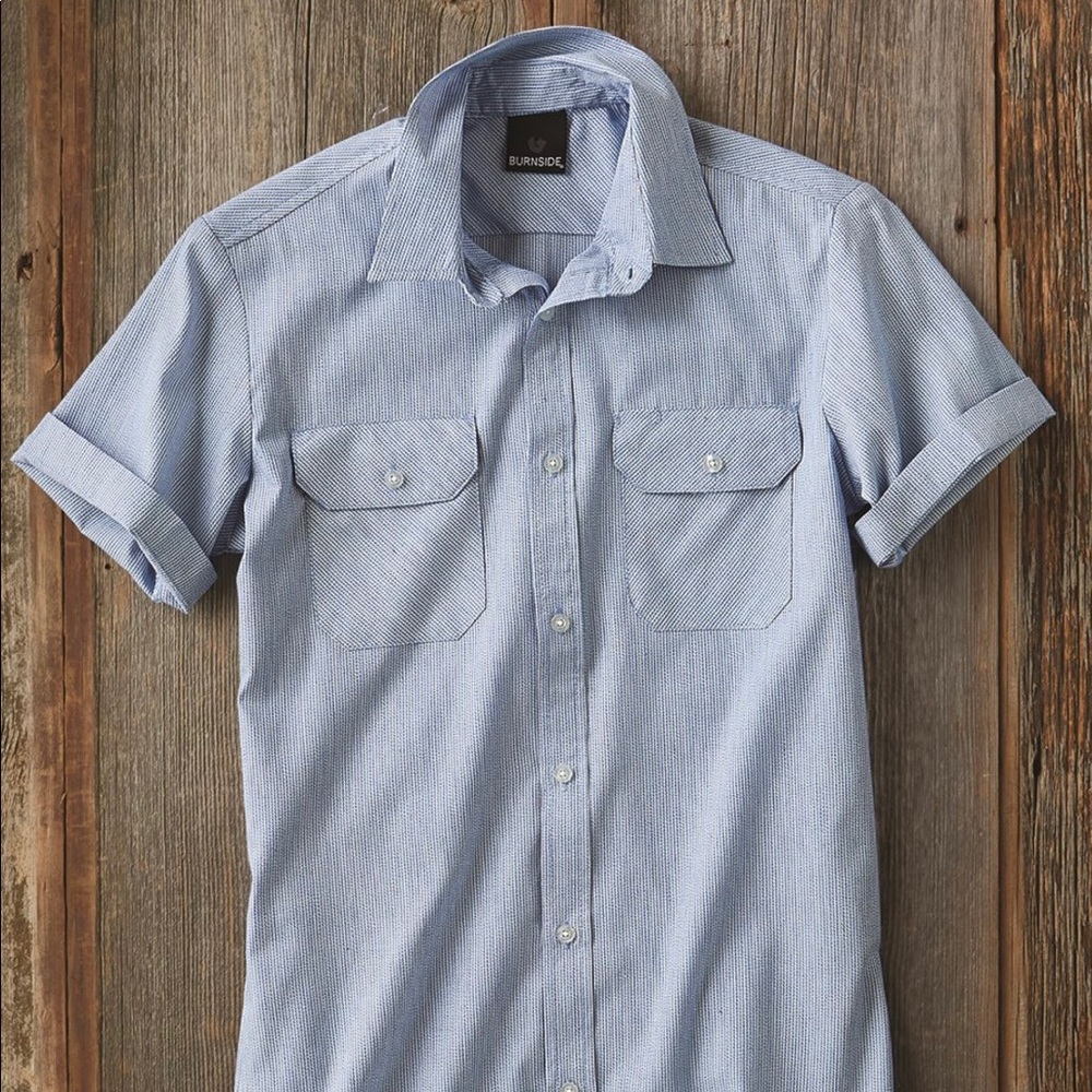 Burnside Blue Stripe Short Sleeve Button Up